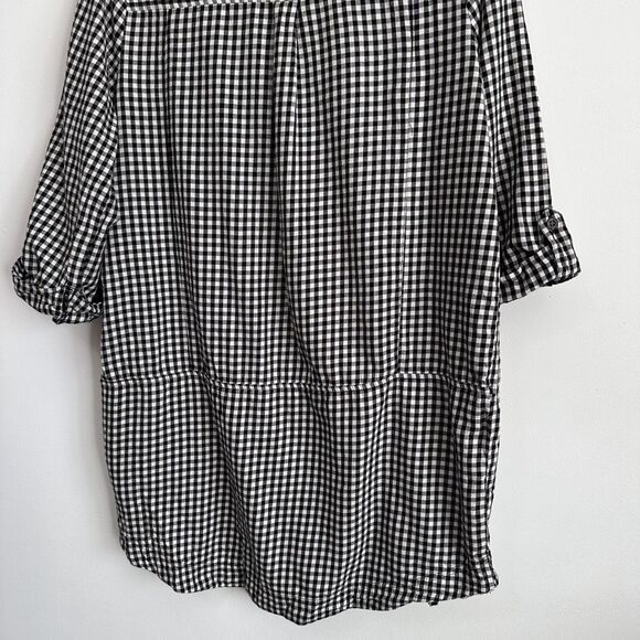 Forever 21 Shirt Dress L Black Gingham Roll Tab Pockets Mini Short Trendy Casual - Picture 9 of 11